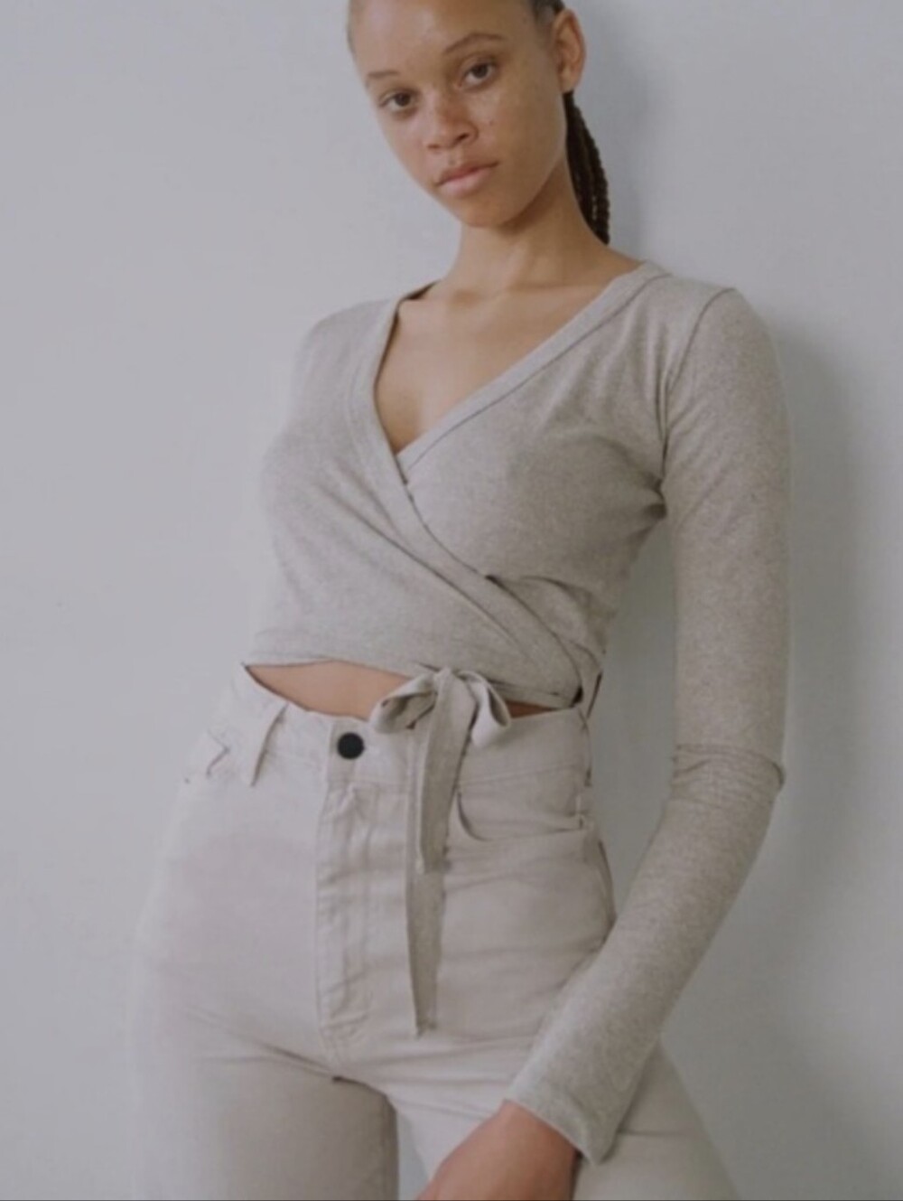 OZMA Raw Silk Wrap Dance Top In Natural Size M (Best fits Small/X Small